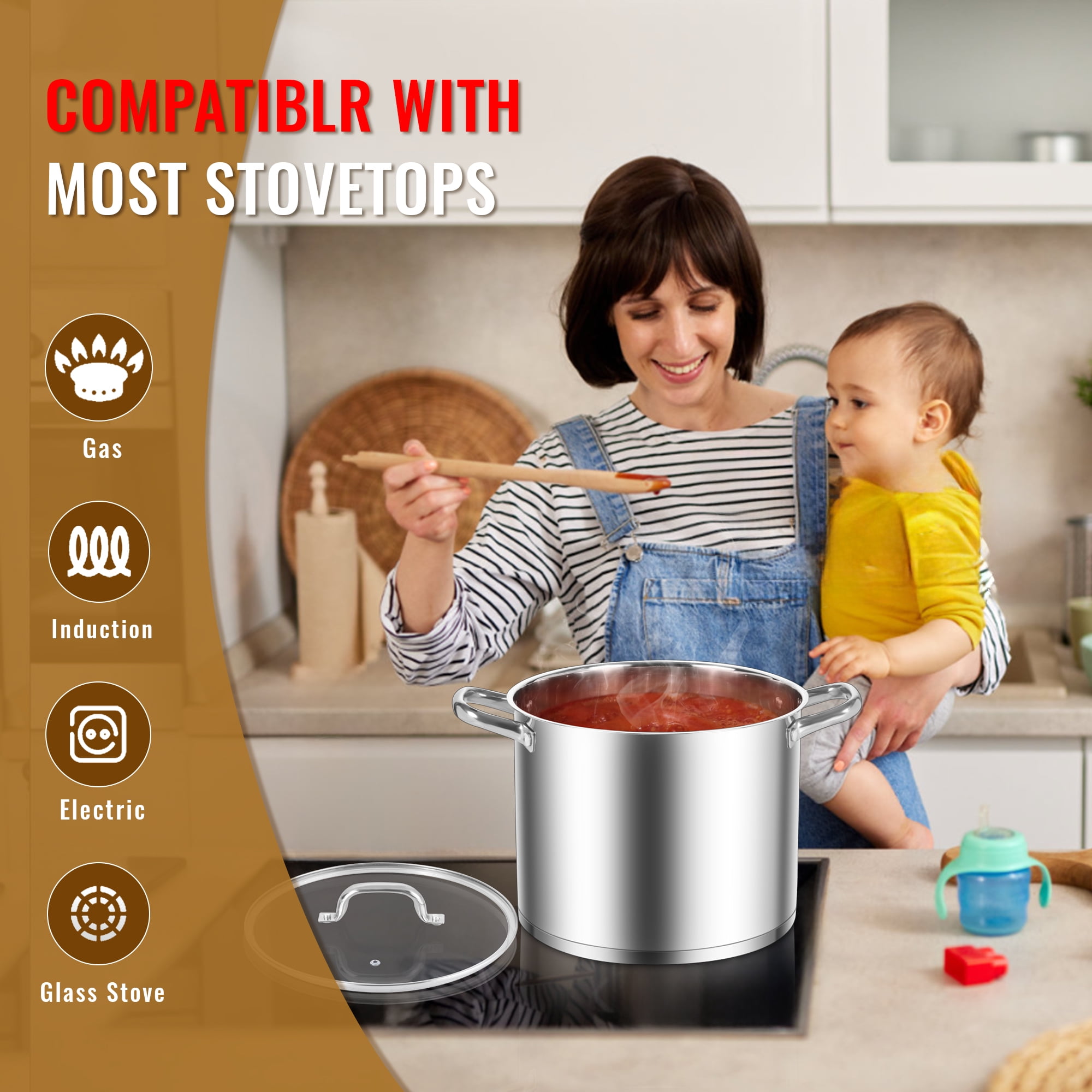 Coliware Large Stock Pot, 12 QT TripPly Bottom Stainless St