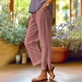 thumbnail image 2 of Summer Pants for Women Solid Straight Solid Elastic Pants Long Linen Waist Cotton Casual Slit Trouser Legs Pants Womens Pants Casual & Wide Leg, 2 of 4