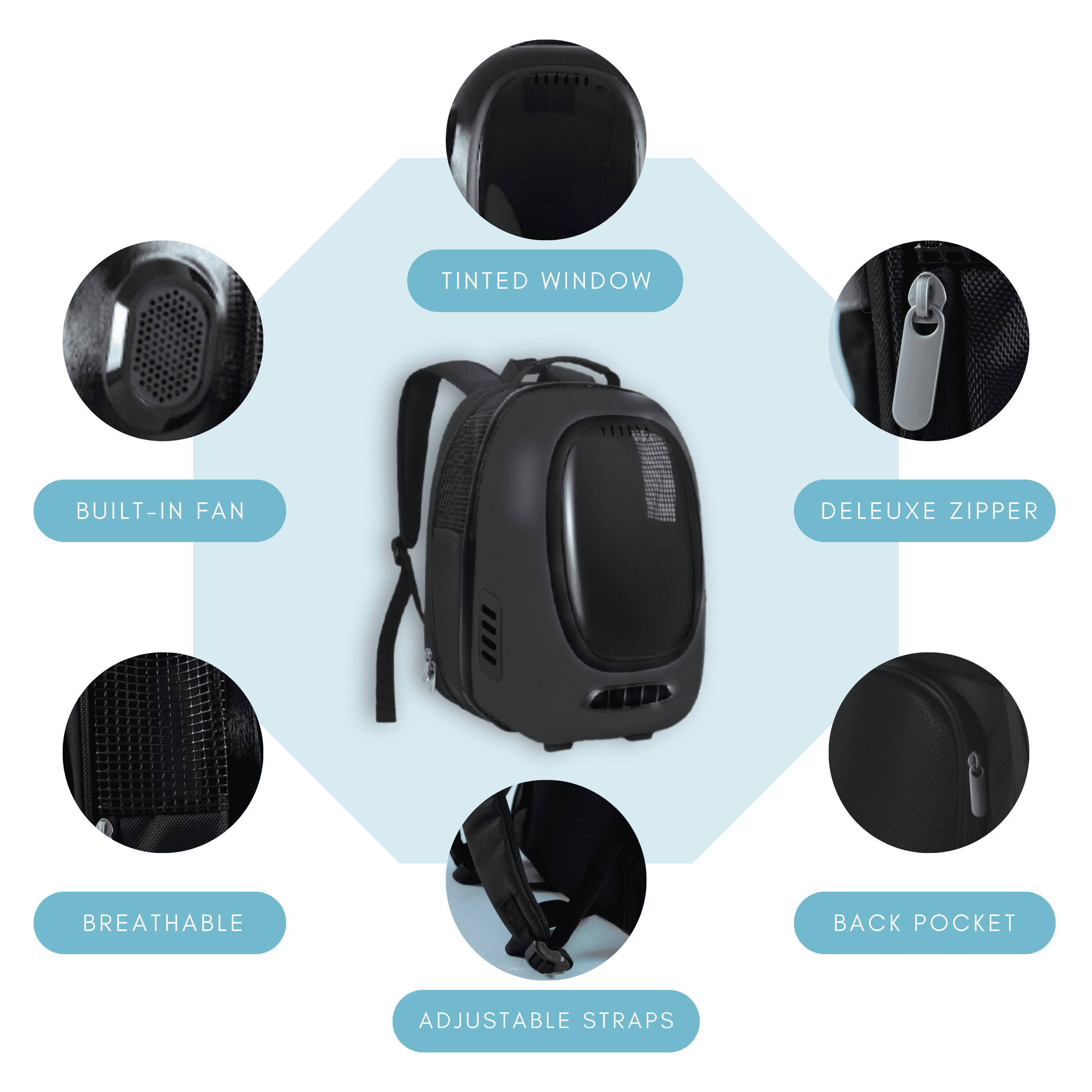 INSTACHEW Trekpod Smart Pet Carrier with Breathable Fan for Cats and Small Dogs for Walk Outdoors for Hike Up to 17lbs, Comfortable Ventilated Hard-Sided Cat Carrier Travel Backpack, App-Enabled,Black