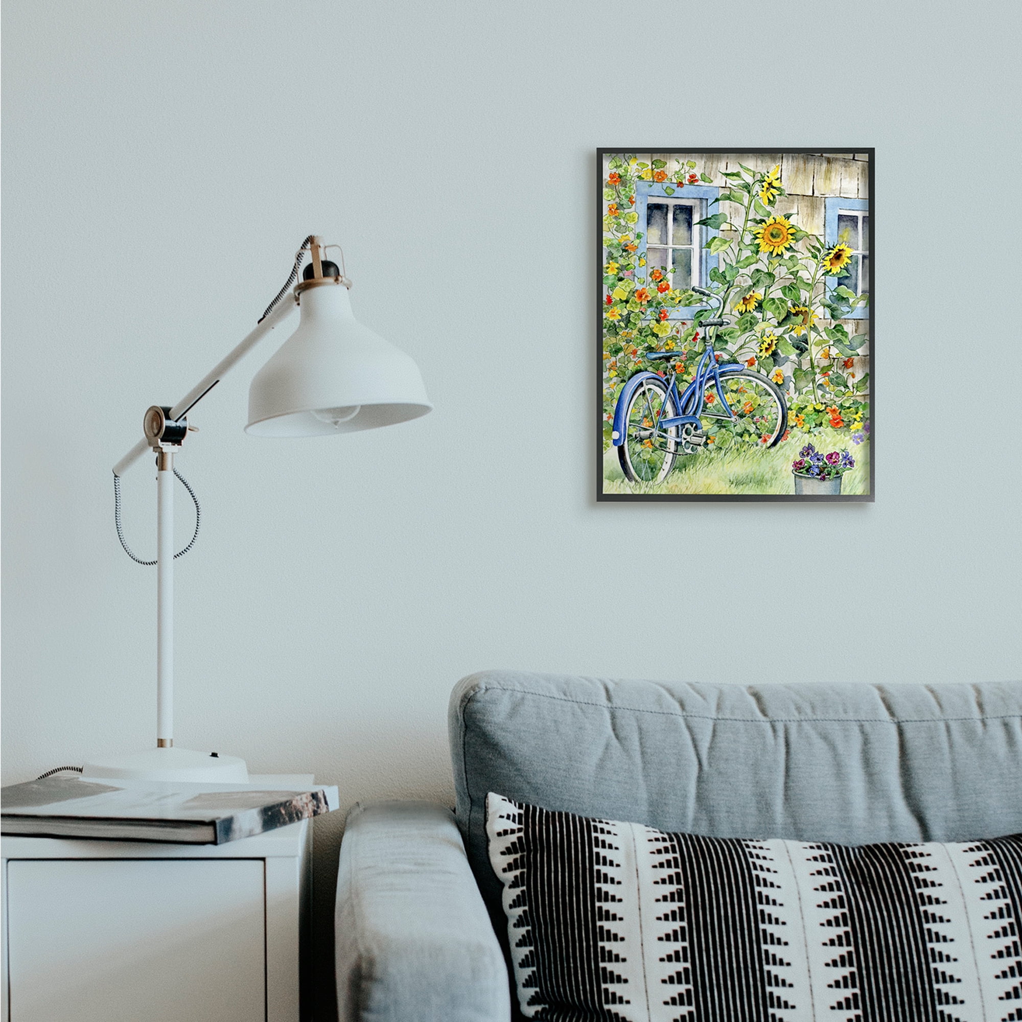 Stupell Industries Blue Bicycle on Traditional Farmhouse Sunflowers Black Framed, 16 x 20, Design by Gwendolyn Babbitt