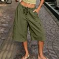 thumbnail image 7 of Mifsaly Capri Cargo Pants for Women Elastic Drawstring Waist Cropped Trousers with Pockets Lightweight Casual Knee Length Vacation Summer Capris Army Green,L, 7 of 7