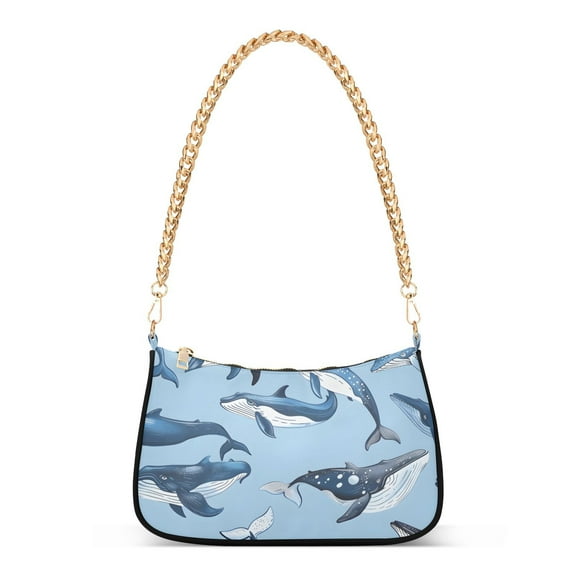 Blue with WhalesWomen Small Shoulder Bag Crossbody Tote Hobo Bags Purse Clutch Handbags with Chain Strap for Women