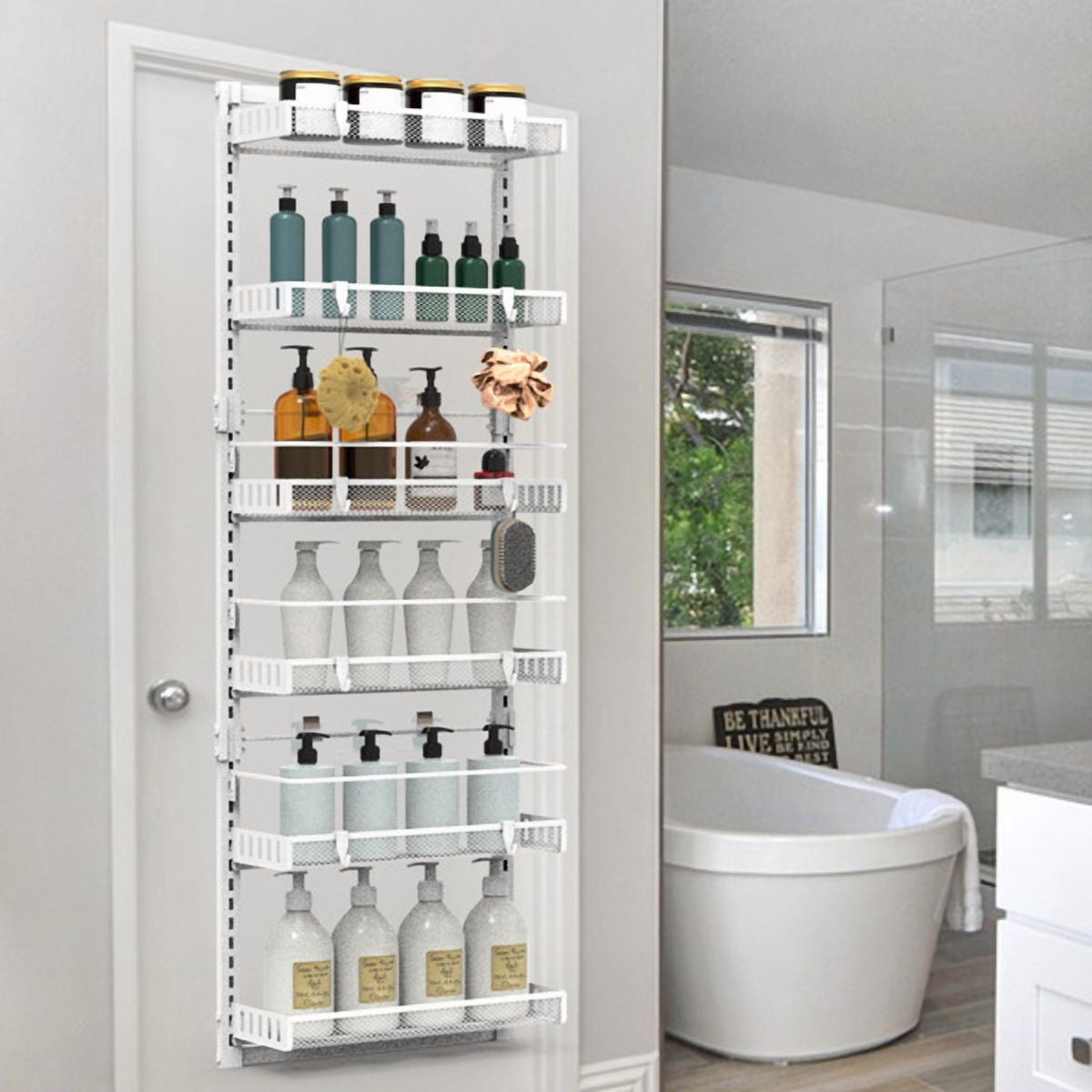 6-Tier Over the Door Pantry Organizer, Large Metal Door Spice Rack, Hanging Heavy-Duty Pantry Door Storage Shelf 10LBS Loading Easy Install Behind Door Storagefor Kitchen and Bathroom, White
