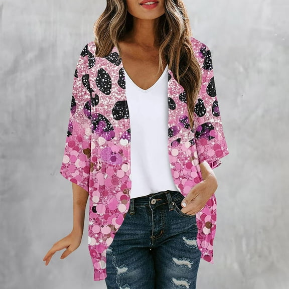 Sakmal Cover-Up Winter Coats for Women Plus Size Elbow-Length Lightweight Graphic Cardigan Loose Fit Ladies Jackets