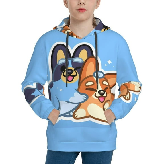 Silaia Bluey Print Boys' Hoodie, Youth Pullover,Athletic Performance Sweatshirt for Boys,Youth Pullover Hooded Winter Clothes with Pocket-Small