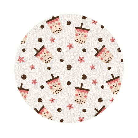 

Coaee Milk Tea Print Leather Coasters Set of 6 Non-Slip Washable Cup Coasters for Home Office Bar Round Shape