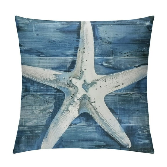 Creowell Summer Starfish Throw Pillow Covers Nautical Coastal Beach Ocean Themed Pillow Cases Vintage Navy Blue Wood Plank Decorative Cushion Cases for Outdoor Couch Patio