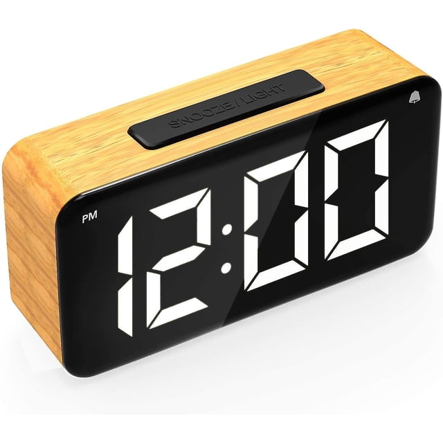 Shxx Digital Alarm Clock, 6 Led Screen Display, Wood Grain, 6 Brightness, Snooze, 12/24h, Easy Digital Clock European Regulations Xqsz1038