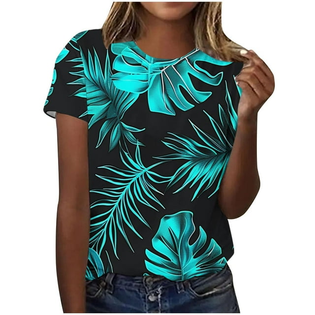 Pisexur Hauts pour Femmes, Blouses pour Femmes Habillées Décontractées à la Mode Pull Décontracté Imprimé Manches Courtes Col Rond Multicolore, 2TG