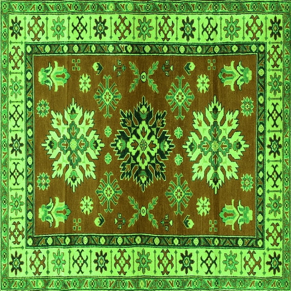 Ahgly Company Indoor Square Geometric Green Traditional Area Rugs, 5' Square