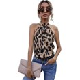 thumbnail image 1 of Women's Leopard Print Halter Top Shirt Casual Button Sleeveless Vest, 1 of 5
