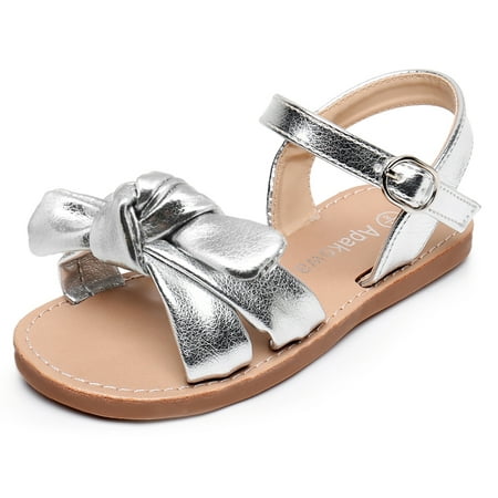 

Apakowa Girls Sandals Bowknot Girls Beach Open-Fingered Sandals (Color : Silver Size : 8 Toddler)