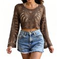 thumbnail image 2 of COMVALUE Women's Floral Embroidered Semi-Sheer Cover-Up Long Sleeve, Bohemian Lace Cape, Beach Sun-Protective Cover-Up Top (Khaki, One Size), 2 of 4
