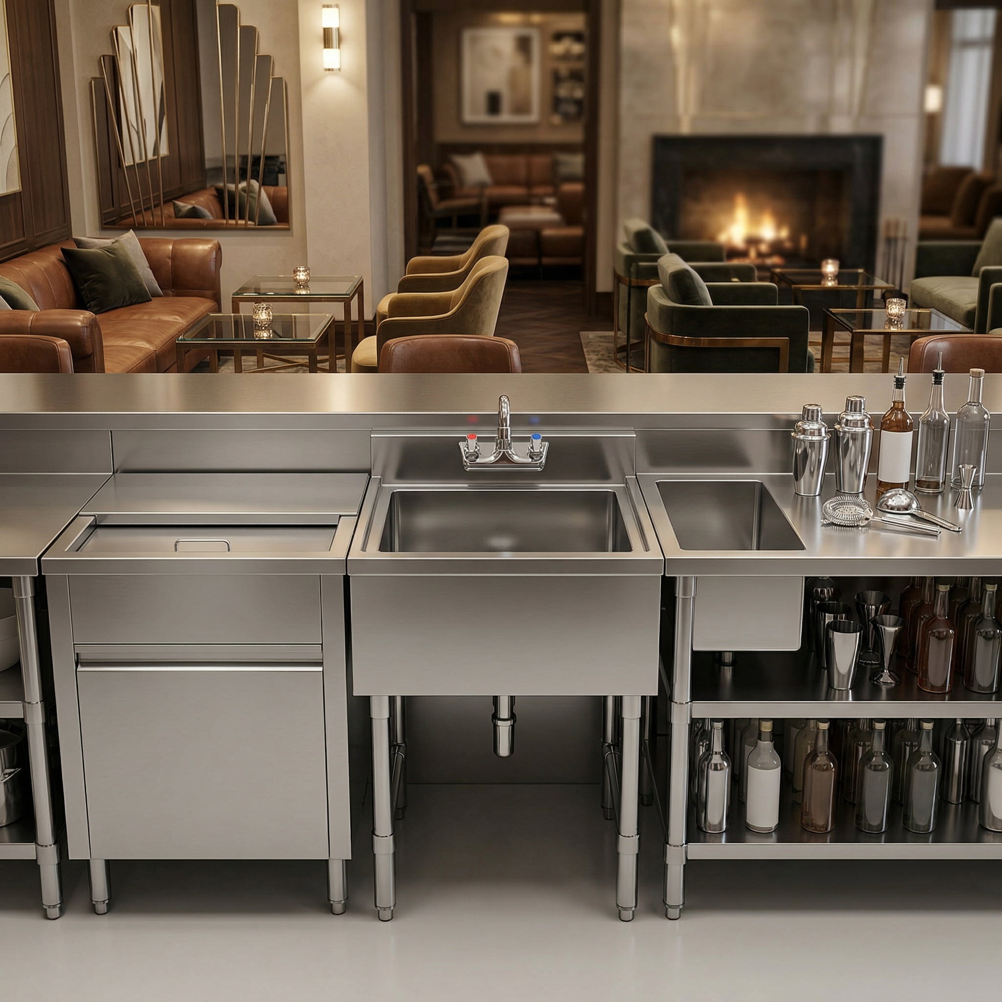 AmGood Commercial Underbar Hand Sink 18.5 in. x 18 in. x 30 in. Stainless Steel with Backsplash Faucet Included NSF, Single Bowl Bar Prep Sink