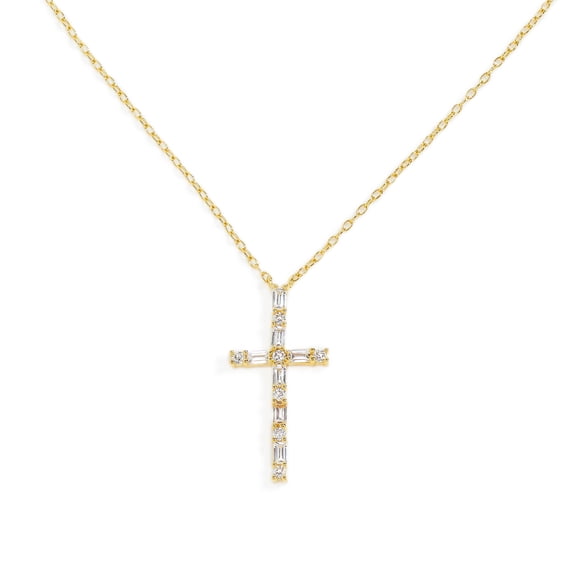 18K Yellow Gold Over Sterling Silver White Cubic Zirconia Cross Necklace - 0.51 ctw Religious Pendant