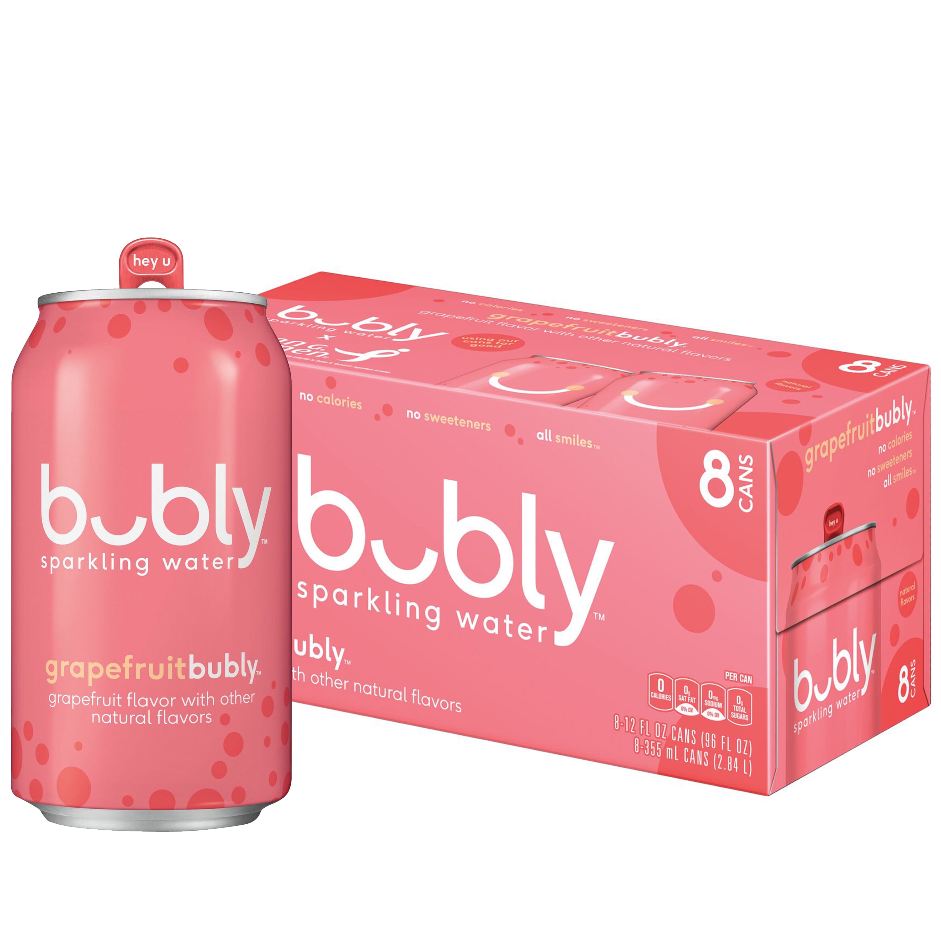 bubly Grapefruit Flavored Sparkling Water, 12 oz, 8 Pack Cans