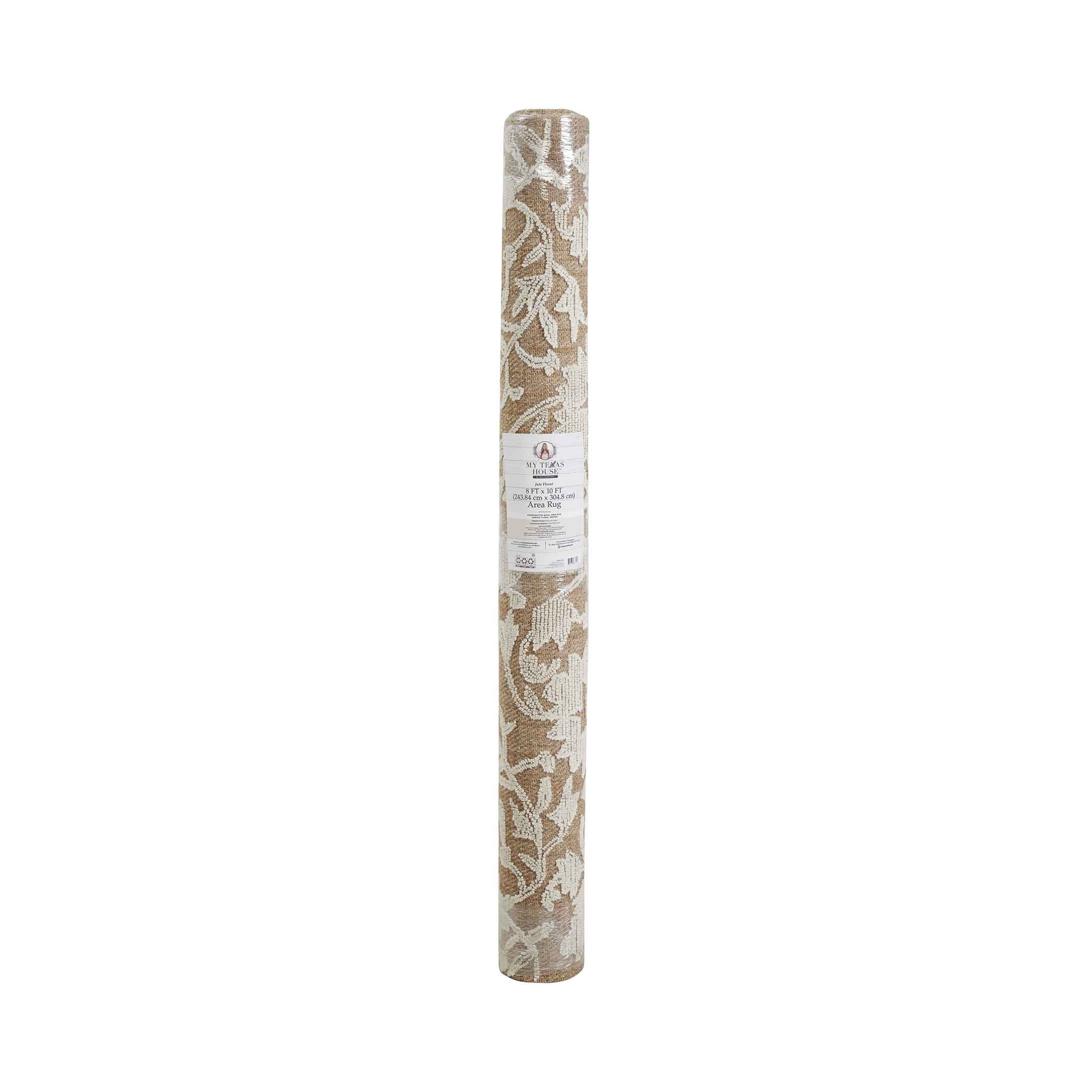 My Texas House Flora Natural Wool Floral Indoor Area Rug, 8' x 10'