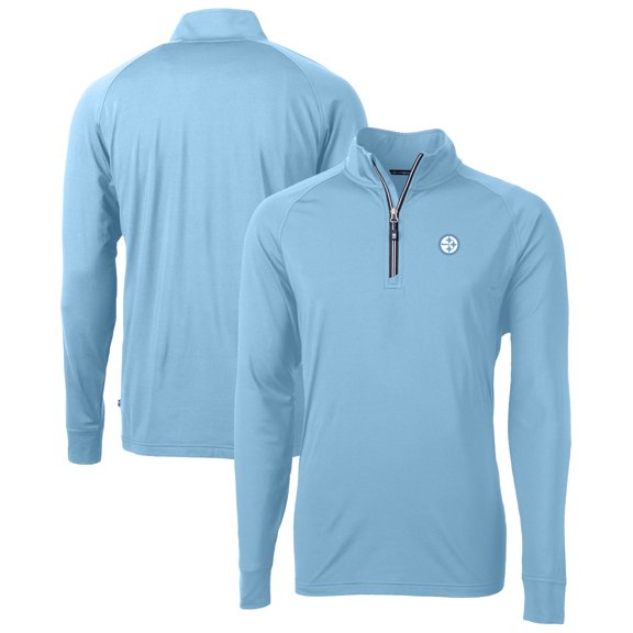 Men's Cutter & Buck Powder Blue Pittsburgh Steelers Raglan Adapt Eco Knit Stretch Recycled Quarter-Zip Top