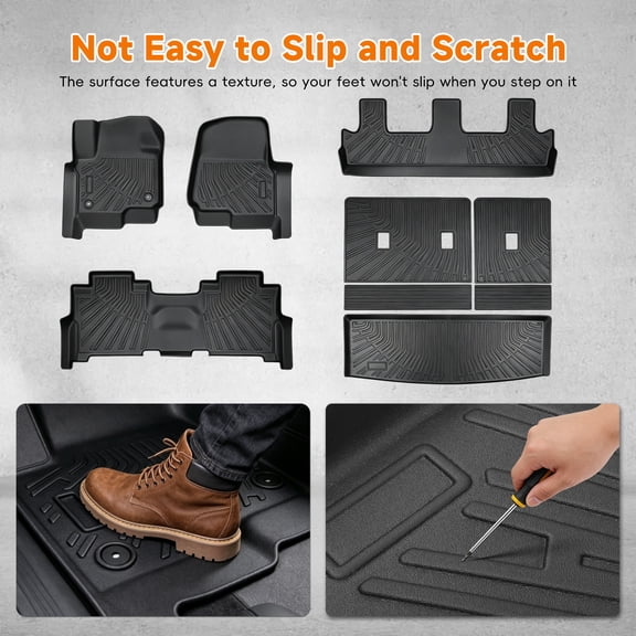 Genrics TPE Floor Mats Cargo Liner & Backrest Mats for 2018-2024 Ford Expedition 8-Seater Black All Weather Liners