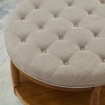 thumbnail image 4 of S-HOME Large Round Upholstered Tufted Linen Ottoman Coffee Table, Large Footrest Ottoman with Wood Shelf Storage, Linen, 4 of 6