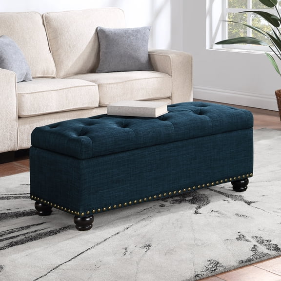 Convenience Concepts Designs4Comfort 9th Avenue Storage Ottoman Bench, Dark Blue Fabric