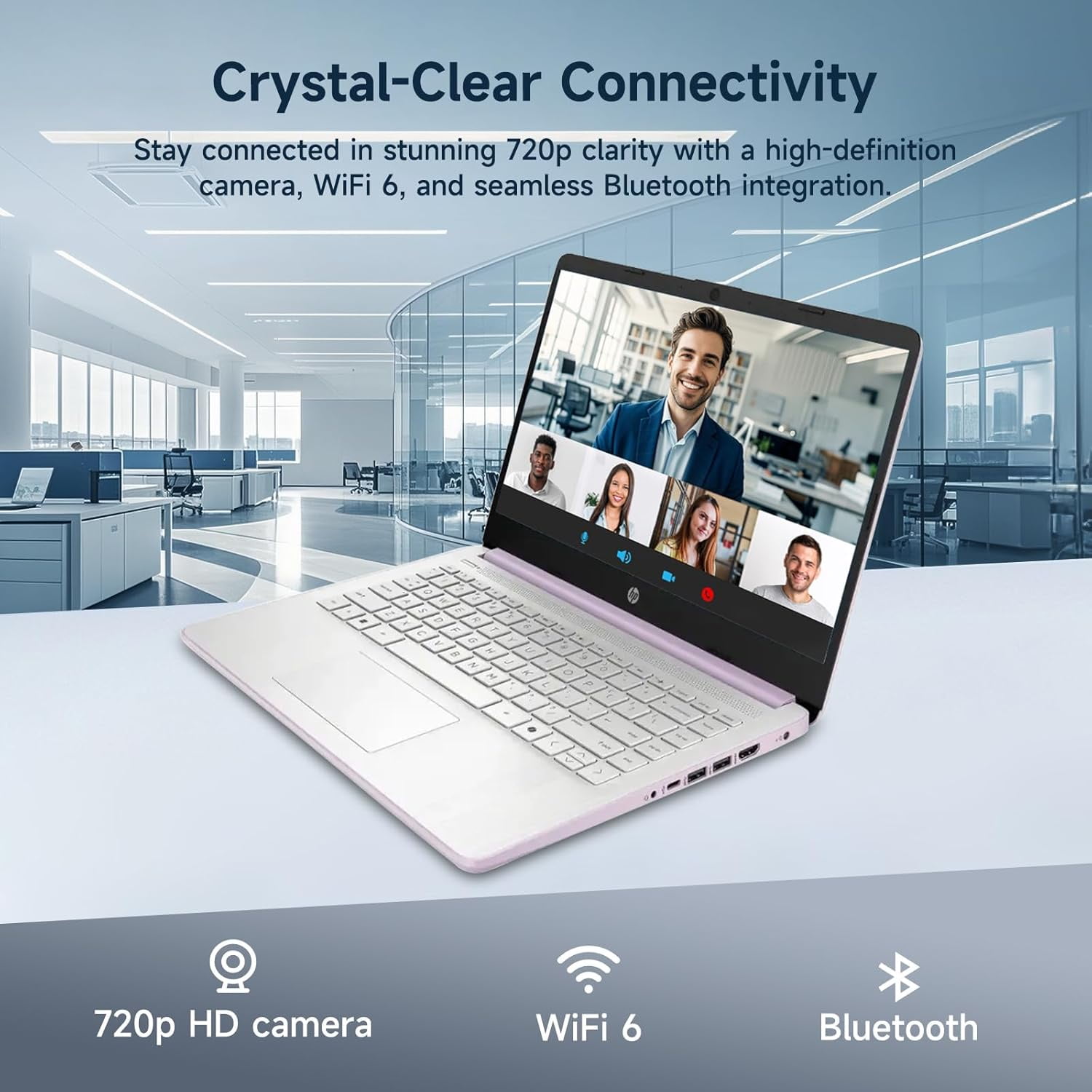 HP 14" N150 Laptop,Intel Quad-Core,16GB RAM,256GB Storage (128GB eMMC + 128GB SD), Windows 11 Pro Copilot，1 Year Microsoft Office 365,Thin Lightweight Lavender Notebook for Work School