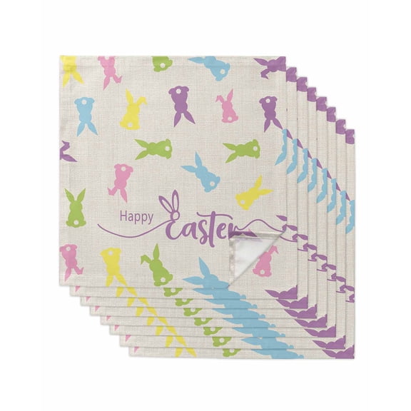 Bunny Easter Cloth Napkins Set of 8 Reusable Dinner Napkins, Spring Rabbits Vintage Rustic Cocktail Napkin Washable Table Napkins for Wedding/Holiday Party/Baby Shower 20"x20"