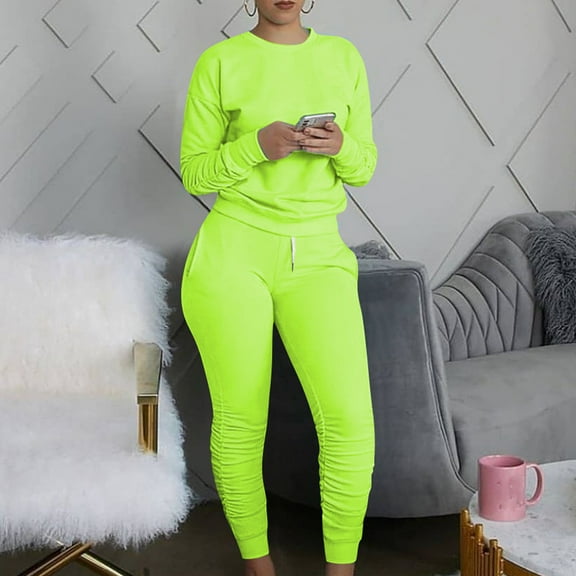 Itsame Sweatsuits 2pcs Sets for Womens Long Sleeved Sweatshirt and Pants Women Athletic Outfit Sets Green Size L