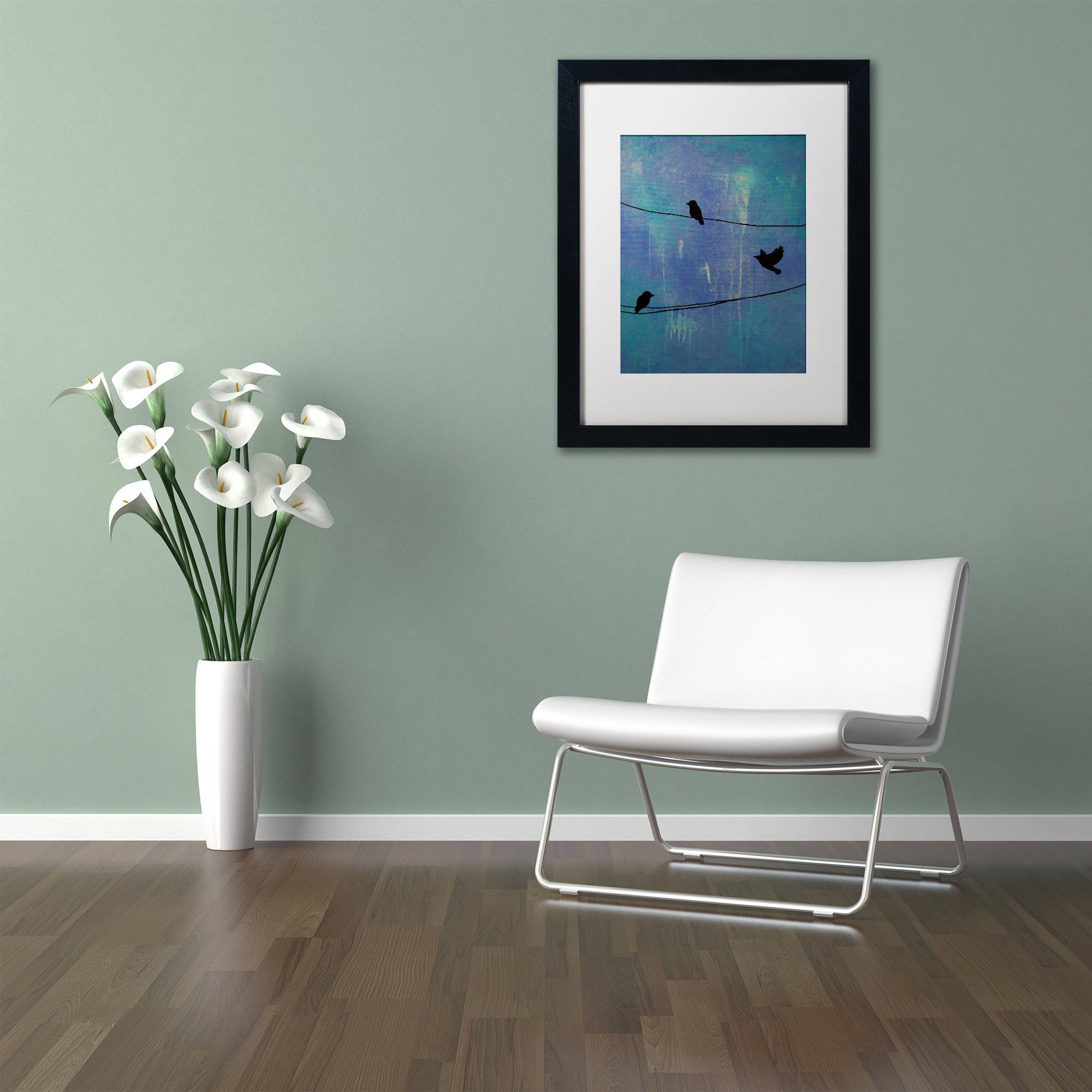 Trademark Fine Art "Birds Arrival" Canvas Art by Nicole Dietz White Matte, Black Frame