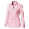 thumbnail image 3 of Doublju Women's Long Sleeve Slim Fit Button Down Dress Shirt (Plus Size Available), 3 of 5