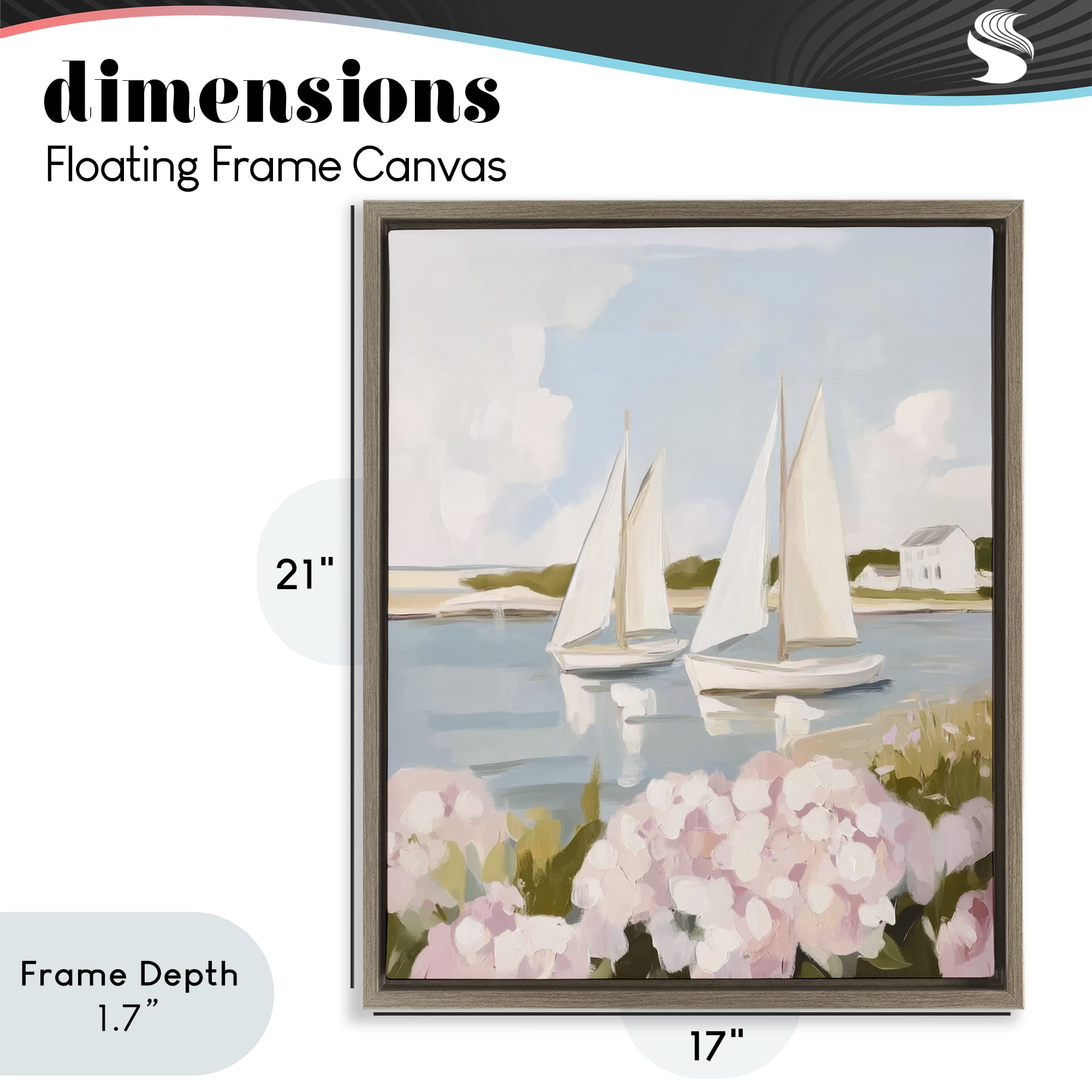 Stupell Industries Sailboat Duo with Pink Hydrangeas Brown Framed Floater Canvas Wall Art, design by Sisi and Seb