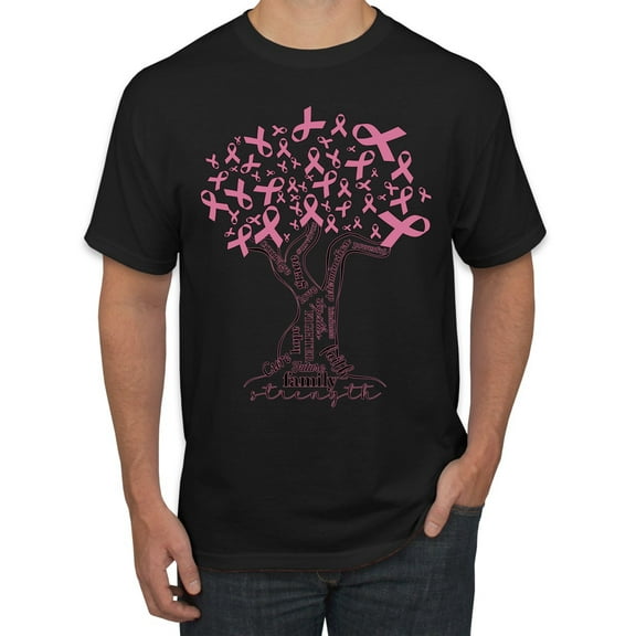 Wild Bobby Breast Cancer Awareness Pink Tree Words of Encouragement Breast Cancer Awareness Men Tee, Black, Small