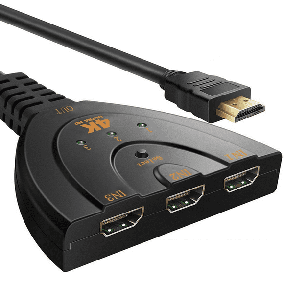 HDMI Switch, 3 Port 4K HDMI Switch 3x1 Switch Splitter with Pigtail Cable Supports Full HD 4K 1080P