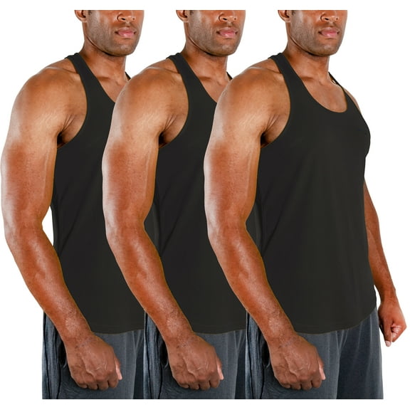 DEVOPS 3 Pack Men's Y-Back dry Fit Muscle Gym Workout Tank Top (2X-Large, Black/Black/Black)