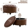 thumbnail image 6 of HASLE 30Inch Round Storage Ottoman with Tray, Modern Tufted Leather Circle Coffee Table with Storage, Upholstered Ottoman with Removable Top for Living Room, Bedroom, Leather Coffee, 6 of 8