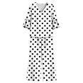 thumbnail image 7 of Womens Summer Polka Dot Matching Set V Neck 3/4 Sleeve Top and Wide Leg Long Pants Lightweight Casual Two Piece Outfit Black, 7 of 7