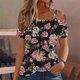thumbnail image 1 of ICHUANYI Clearance Women's Printing Off-The-Shoulder Halter Short Sleeve Button-Up Top Blouse(Red, XL) ICHUANYI WER2023080907624, 1 of 5