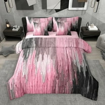 Manfei Geometric Artistic Graffiti 7-Piece Bedding Comforter Set,Oil Painting King Bedding Sets,Pink Black Bed Sheets For Girls Boys,Microfiber Bedroom Decor Reversible