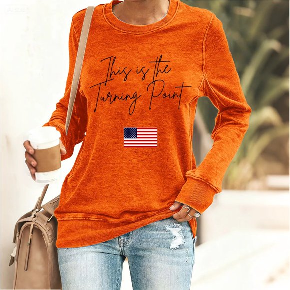 Winter Plus Size Fall Sweaters for Women Retro This Is The Print Sweatshirt Women USA Freedom America Flag Top Funny Hoodies Yellow M