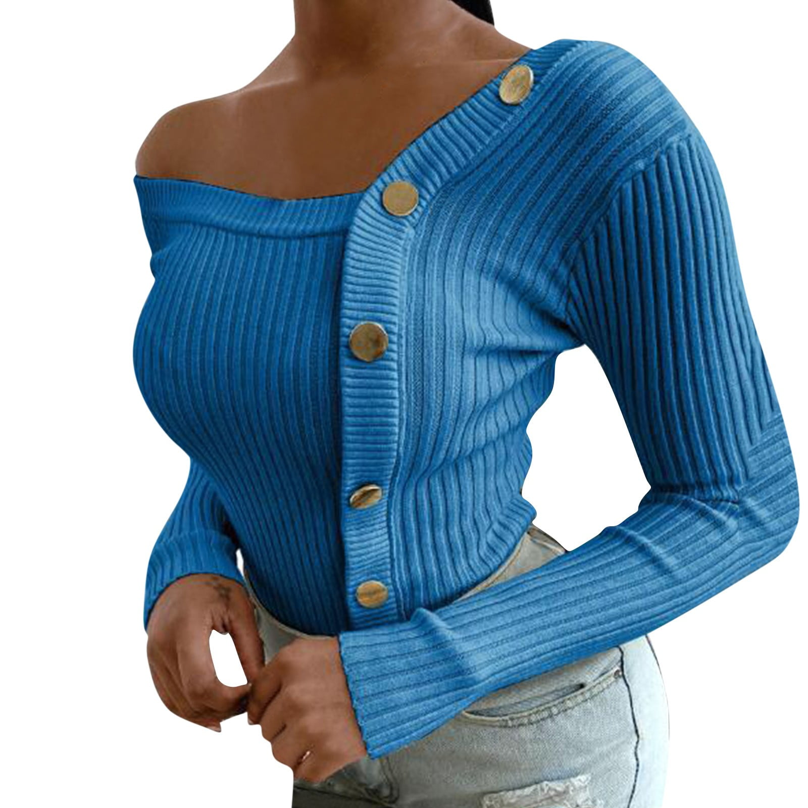 Yilirongyumm〗 Blue XXL Pullover Sweaters For Women Off Shoulder Sweater  Batwing Sleeve Loose Oversized Pullover Knit Jumper - Walmart.com