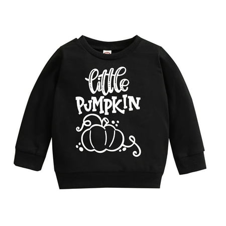 

Toddler Baby Boy Girl Long Sleeve Shirts Pumpkin Letter Print Pullover Black Sweatshirt Tops Fall Outfit Casual Clothes Half Zip Sweater Sweatshirt Kids Boys Baby Sweatshirt Girl Baby Pullover