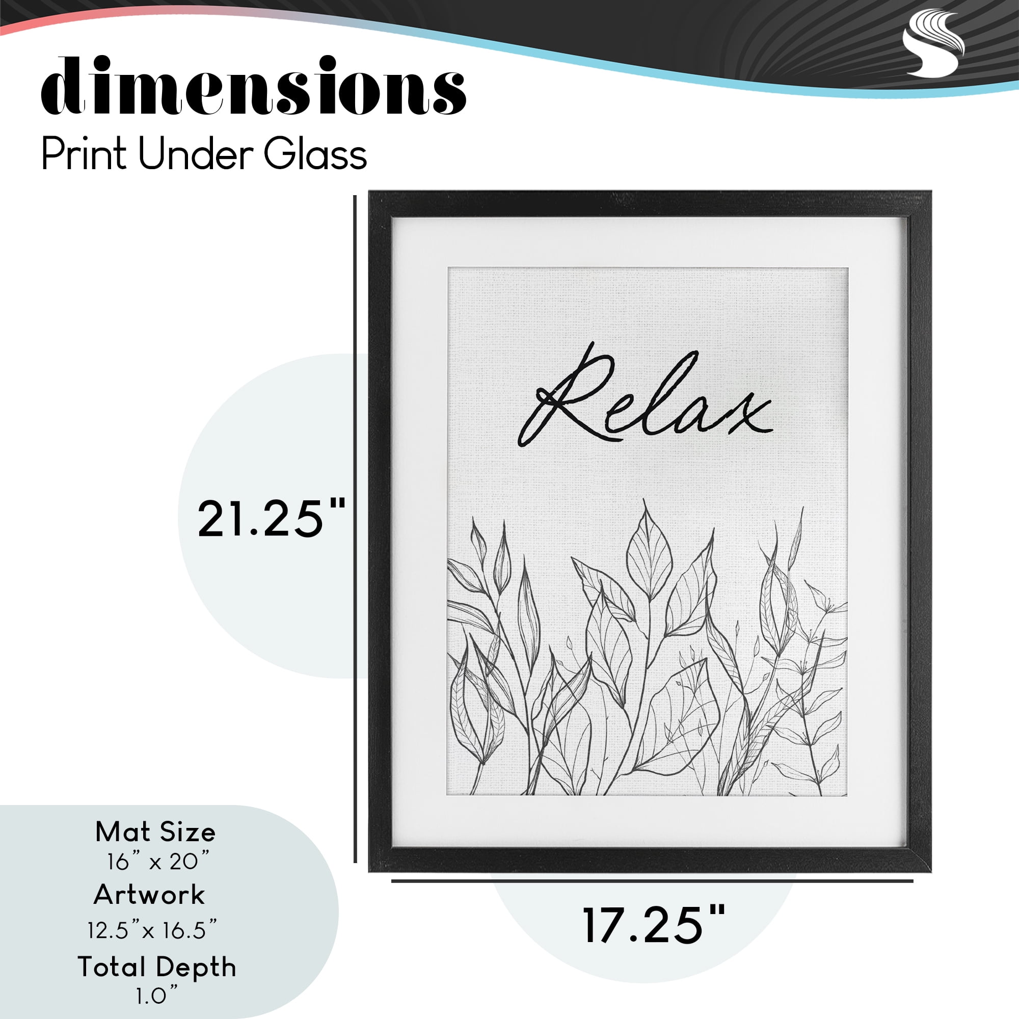Relax with Leaf Outlines Black Framed Print Under Glass, design by Lettered and Lined