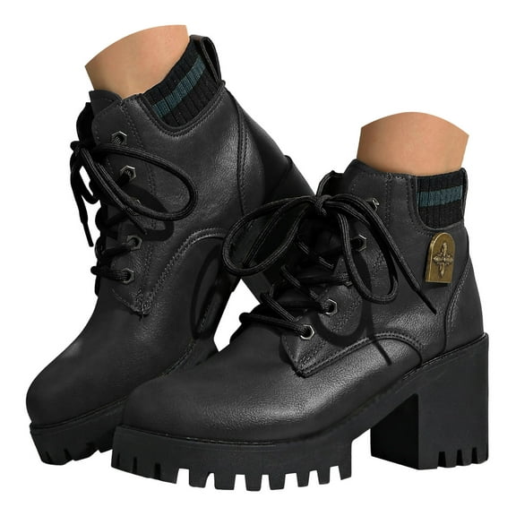 Mepaouo Women's Combat Ankle Boots Lace up High Chunky Heel Military Short Booties Ladies Dress Riding Boots