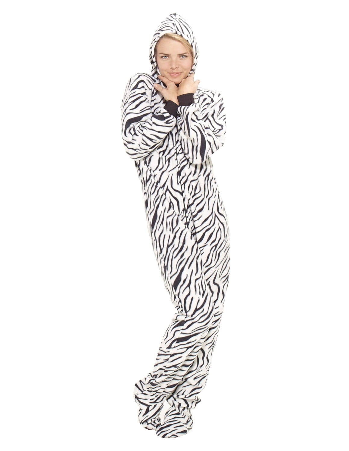 Zebra Stripes Adult Hoodie Fleece Onesie Footed Pajamas