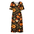 thumbnail image 4 of Women's Halloween Themed Casual Dress, Round Neck with Pockets Style , Everyday Outings, Halloween Print Casual Dress for Ladies Orange S, 4 of 6