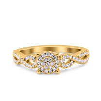 Yellow Tone, Simulated Cubic Zirconia Size-7 Halo Art Deco Ring Round Wedding Engagement Infinity Band 925 Sterling Silver