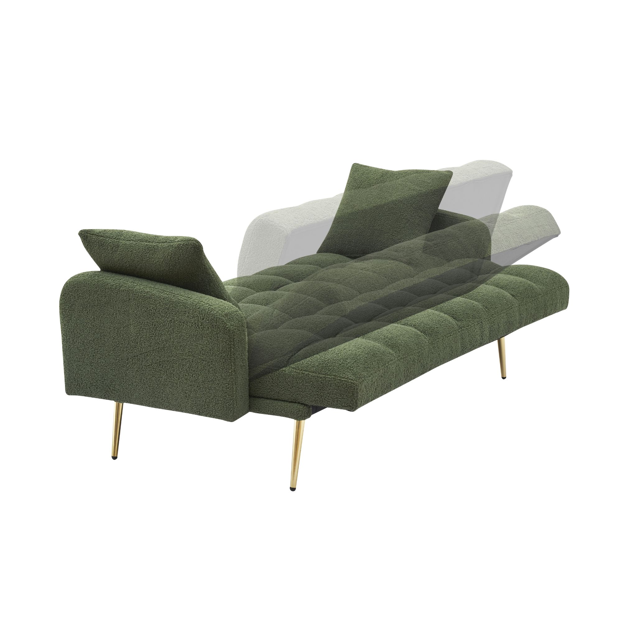 MAYEERTY Adjustable Sofa Bed, Teddy Fabric Loveseat, Space-Saving Convertible Guest Bed for Studio Spaces, Green
