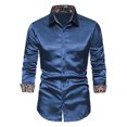 thumbnail image 2 of IROINNID Long Sleeve Shirts for Men Leisure Glossy Turndown Top Blouse Formal Shirt,Navy, 2 of 7