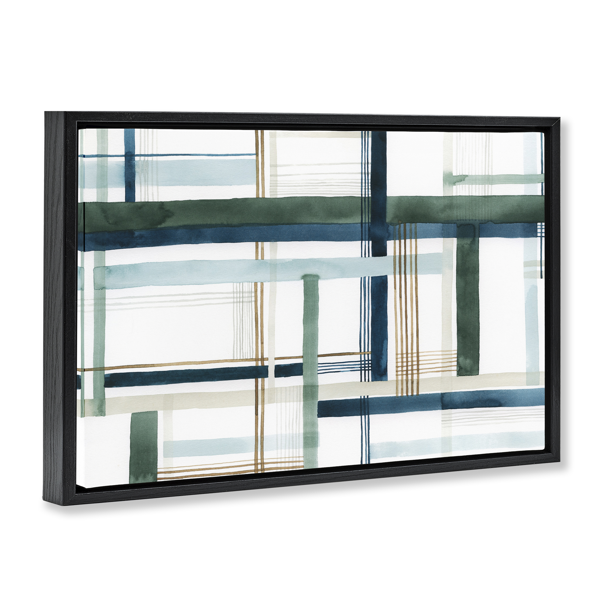 Stupell Industries Layered Woven Pattern Abstract Painting Black Floater Framed Canvas Art Print Wall Art, 25 x 17