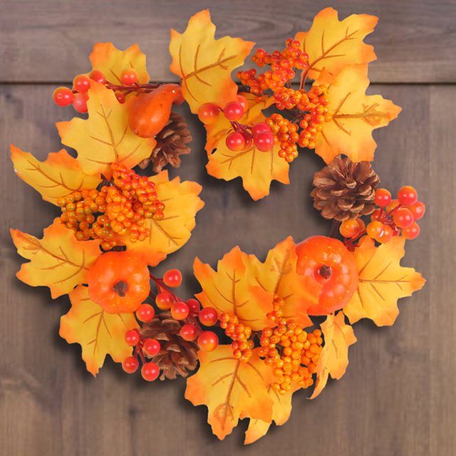 Decoración del hogar de Halloween, corona de ratán con forma de calabaza y bayas para colgar en la puerta, corona de hojas de arce para Acción de Gracias, decoración de aro floral